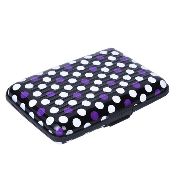 Wallet Credit Card Holder (Polka Dot Purple Black White Aluminum RFID Blocking - Picture 2 of 8